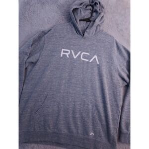 RVCA Hoodie Men 2XL XXL Spellout Logo Heather Blue Fleece Pullover Surfer Skater